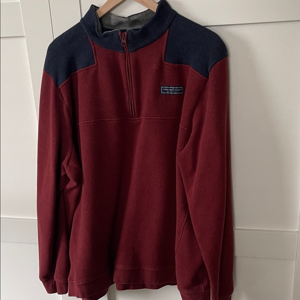 Vineyard Vines Burgundy and Navy Zip-Up Sweater